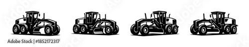 Construction vehicles set, bulldozers, graders, flat vector illustration