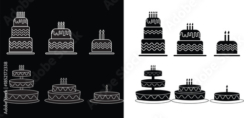 Birthday Cake Icon Collection Candles Party Dessert Vector Set