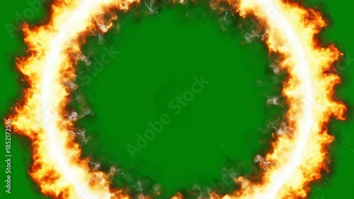 Green Screen Fire Shockwave Ring Expanding with Heat Shimmer 3D Render