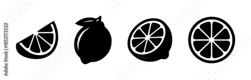 Citrus fruit slices, lemon and lime, flat vector illustration in silhouette style