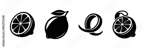 Citrus fruit slices, lemon and lime, flat vector illustration in silhouette style