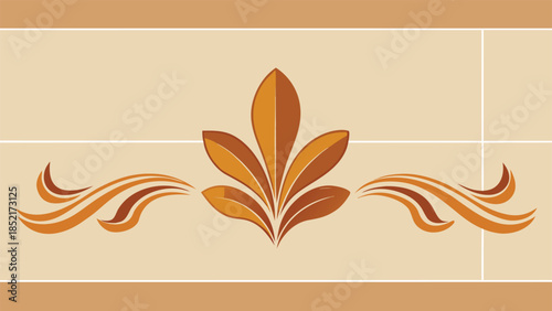 central floral element with decorative swirls on marbled tile background elegant graphic design piece for branding and advertising purposes