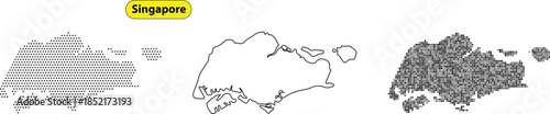 Singapore map in three different styles with grid pattern