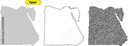 Egypt map in three different styles with various textures and patterns