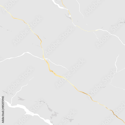 Elegant light grey marble slab with delicate white and gold veins, kintsugi art style cracked stone texture background, luxury material