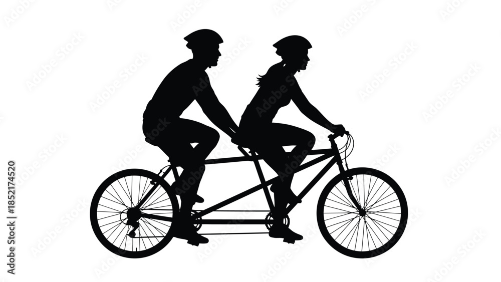 Obraz premium Silhouetted couple riding a tandem bicycle showcasing teamwork and outdoor activity