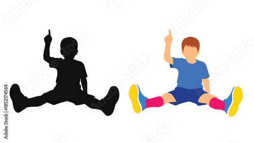 Boy in a seated position shown in color and as a silhouette