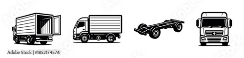 Electric truck designs, flat vector illustration, delivery, transportation graphics