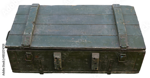 Old rustic wooden military crate isolated on white