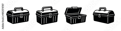 Toolbox designs, flat vector illustration with open and closed tool chests