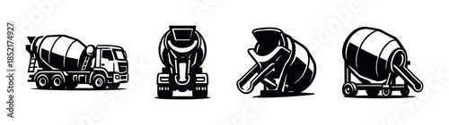 Cement mixer vector illustration, flat vector style, construction, machinery, industrial