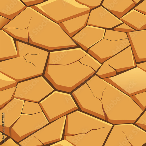 golden orange stone pattern seamless background, vector art, flat illustration, textured surface, architectural element, modern design, cracked texture