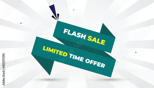 editable eps format vector art web banner illustration template design flash sale limited time offer light green shapes yellow bold font white gray gradient abstract sun shine business background 4k