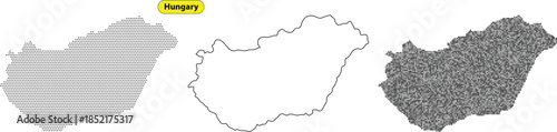 Three different patterns of hungary map in black and white colors
