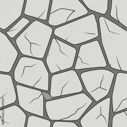 Seamless grey cracked stone wall texture with dark grout, irregular shapes, natural rock pattern, abstract geometric background