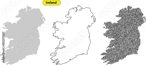 Three ireland maps with different patterns and labels