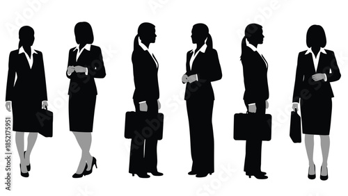 Silhouettes of businesswomen in suits walking with briefcases a professional scene