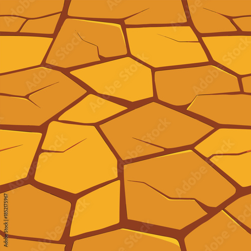Seamless repeating pattern of stylized cracked dry earth ground or abstract rock pavers texture with dark gaps a bold design element