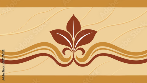 abstract botanical illustration with wavy lines and wood texture background sophisticated banner for interior decoration and graphic art concepts