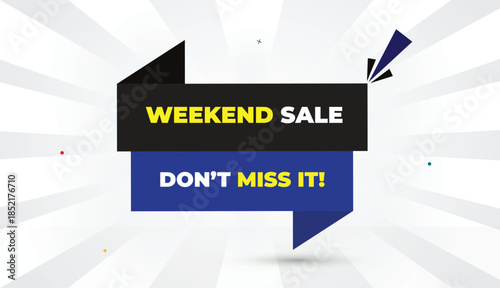 weekend sale editable eps format web banner vector art illustration template design blue black gray shapes yellow bold font white gray gradient abstract illustration sunshine business background 4k de