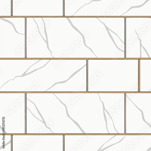 Rectangular marble tiles with subtle grey veins and light brown grout lines, brick pattern layout, modern wall cladding texture
