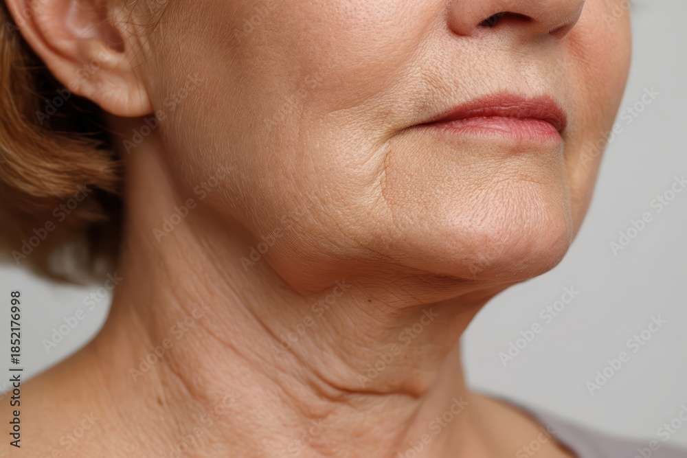 Fototapeta premium Close up of female face with fat chin