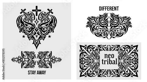 Neo Tribal Gothic Ornament Vector Illustration Set