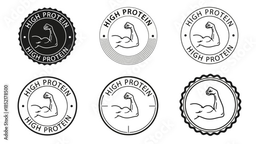 High Protein Label Vector Illustration Set for Food Packaging