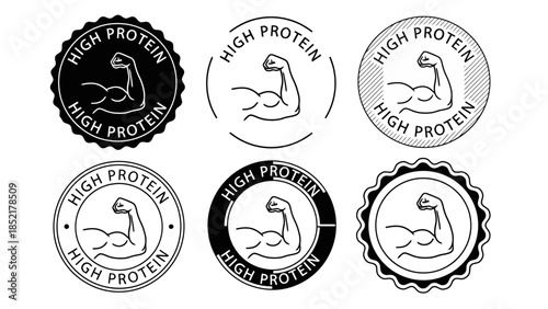 High Protein Label Vector Illustration Set