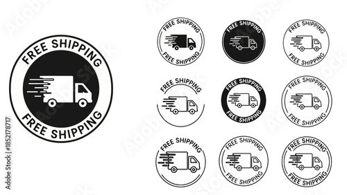Free Shipping Truck Icon Vector Illustration Set