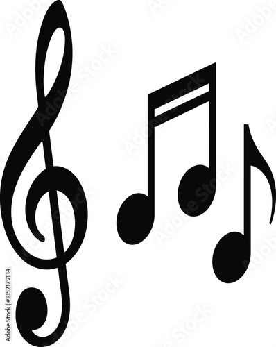 a collection of classic musical notes displayed in a stark black and white image silhouette