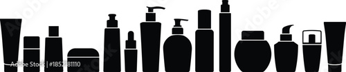 Cosmetic packaging silhouette set showing skincare beauty bottles containers for cosmetic branding product design