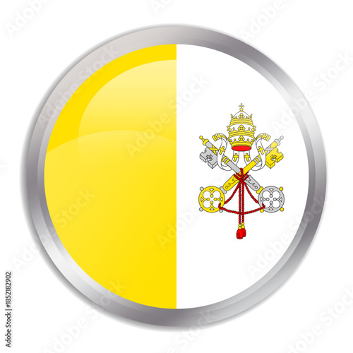 Vatican City flag - glossy circle button in metal frame displays a colorful flag of a country cultural identity and heritage. The essence of national pride and unity.
