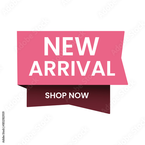 Minimalist pink 3d new arrival sale banner with shop now text on white background