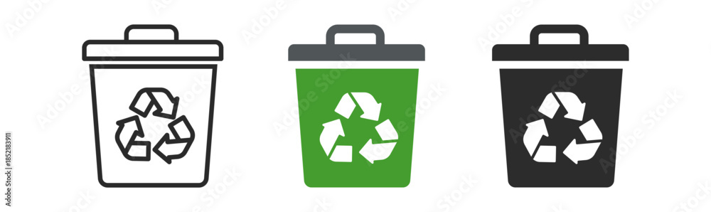 Εκτύπωση καμβά Set of three recycling bins in various colors showcasing eco-friendly waste management