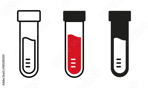 Three laboratory test tubes: one empty, one filled with red liquid, and one fully colored, illustrating scientific analysis.