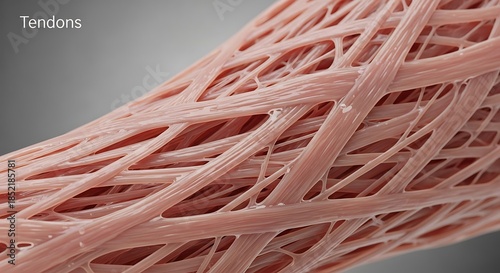 Detailed macroscopic view of numerous human tendons showing fibrous connective tissue structure