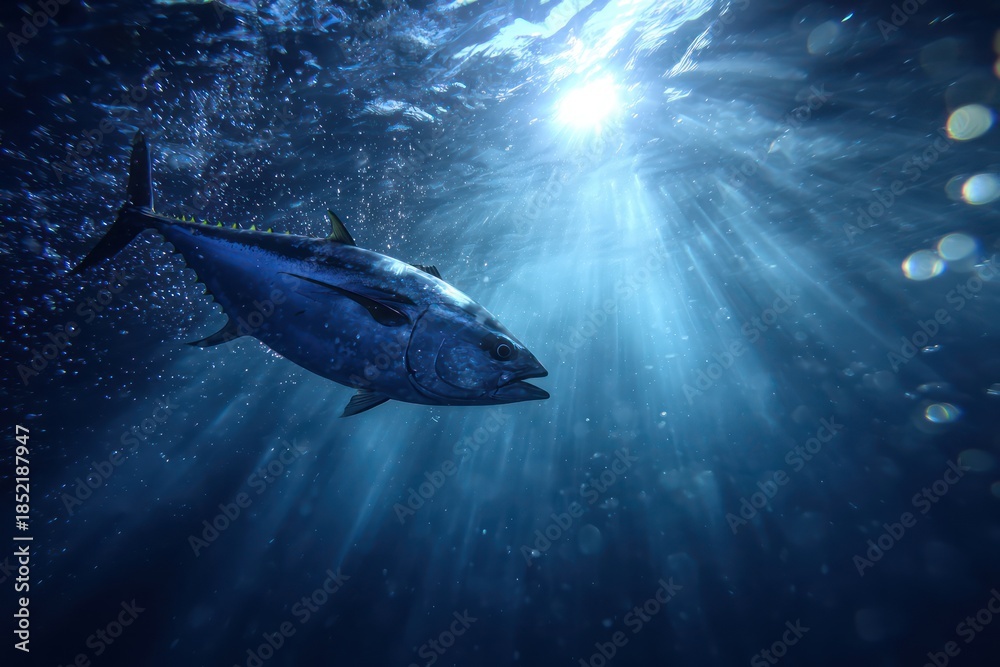 Fototapeta premium Massive tuna speeding through deep ocean