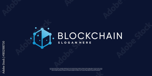 blockchain logo abstract with creative cube concept Premium Vector