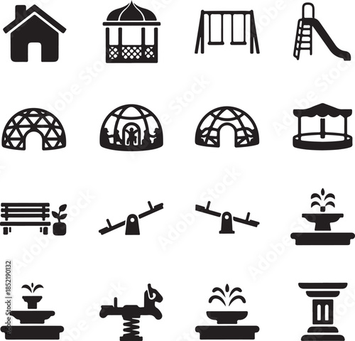 Black of houses and outdoor furniture gazebo slide