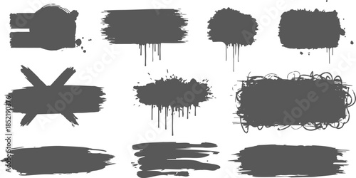 Grunge Black Paint Brush Strokes and Splashes Vector Set - Ink Drips, Textures, and Artistic Spray Elements