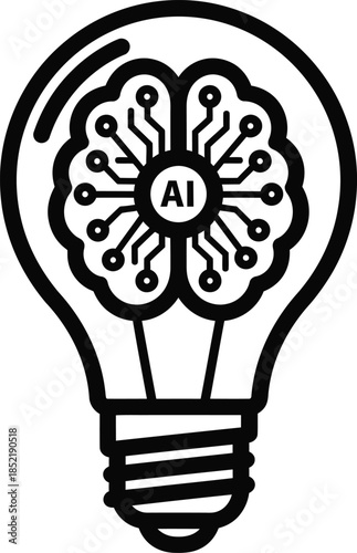 Lightbulb icon containing a brain with AI circuit connections Keywords: AI, artificial