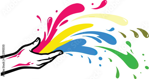 Vibrant handprint art with colorful paint splashes