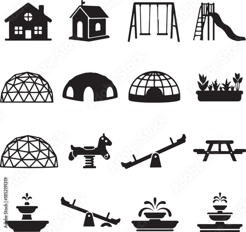 Various black of buildings and outdoor house school