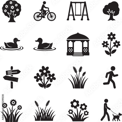 Various black park and outdoor silhouettes tree