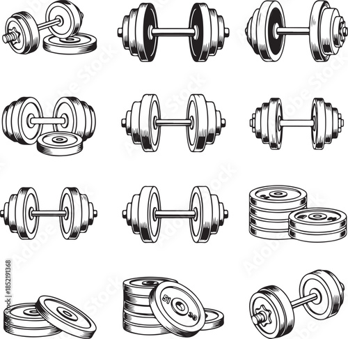 Various Dumbbell and Weights fitness exercise
