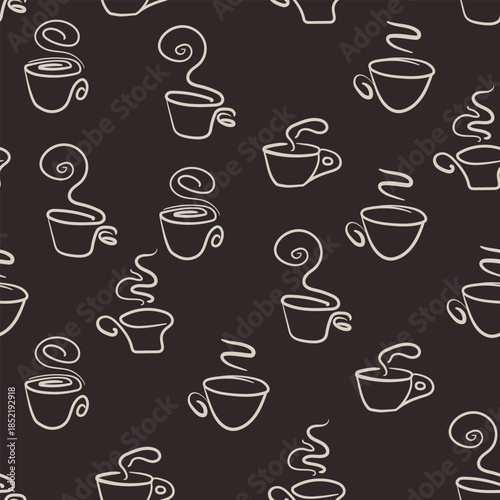 Abstract seamless pattern with color cups. Kitchen doodle background. Design for poster, fabric, textile.