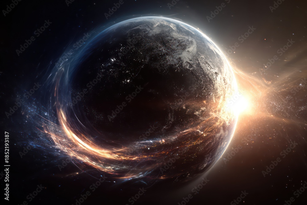 Fototapeta premium Globe with glowing energy waves in space