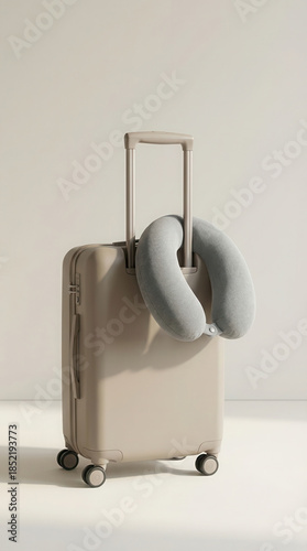 Suitcase with travel neck pillow minimalist studio