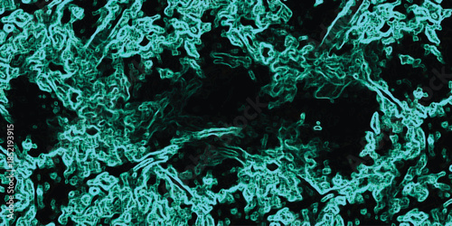 Vibrant Teal Green Abstract Organic Pattern with Glowing Edges and Dark Interspaces background texture